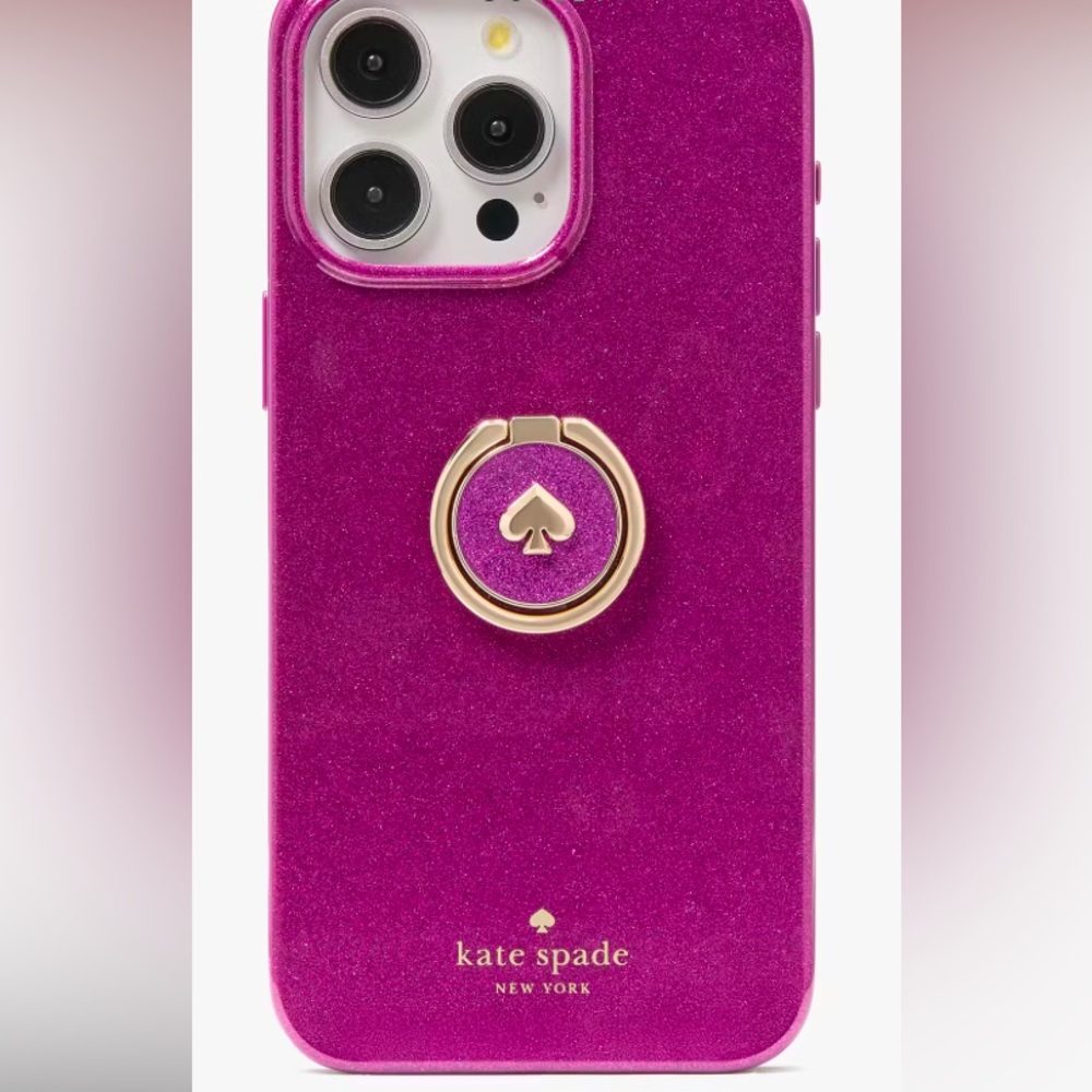 ♠️♠️New KATE SPADE Dark Pink Glitter iPhone 15 Pro Max Case with Ring Stand 💝💝